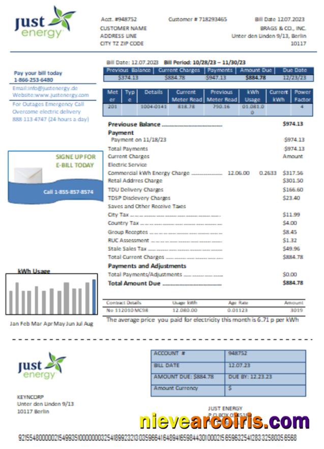 Just Energy utility business bill